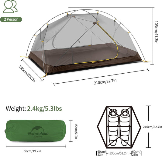Mongar 2 Person Backpacking Tent, 3 Season Ultralight Lightweight 2 Person Tent, Double Layer Free Standing Tents for Camping Hiking Cycling